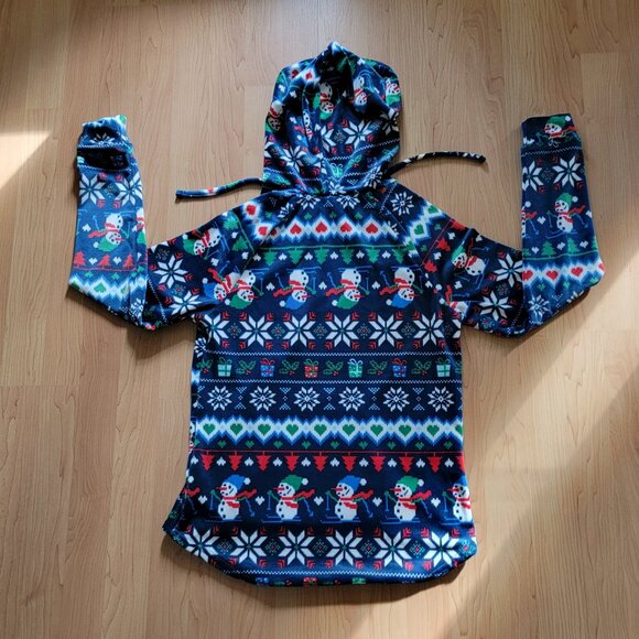 Cozy No Boundaries Soft Navy Blue Snowman Holiday Hoodie - M (7-9) - Picture 5 of 6
